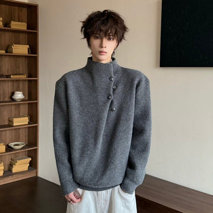 Korean Style High-Neck Button Oversize Knit Sweater WN23184
