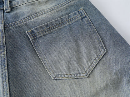 Washed Patchwork Raw Edge Cropped Denim Pants WN26827