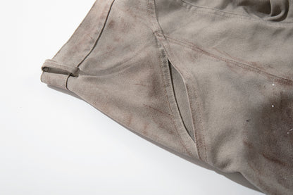 Washed Paint Studs Detail Wide Leg Pants WN25436