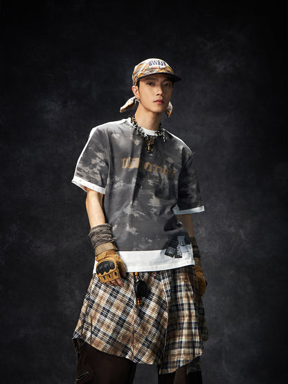 Camouflage Letter Print Oversize Short Sleeve T-Shirt WN15260