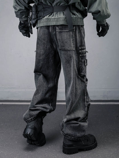 Multi Pocket Wash Damage Denim Jeans WN22308