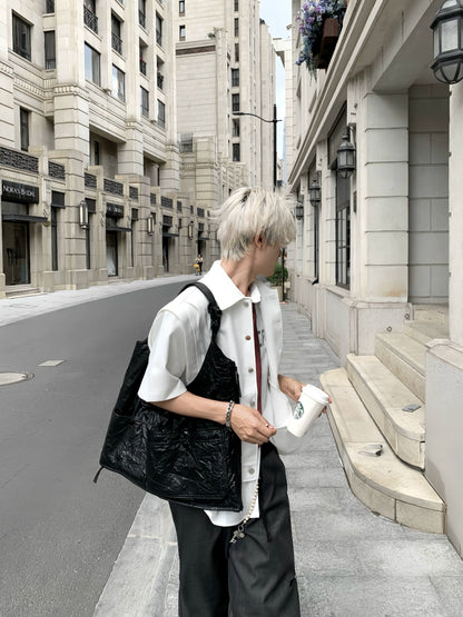 Double-Layer Stand-Collar Long & Short Sleeve Shirt WN19725