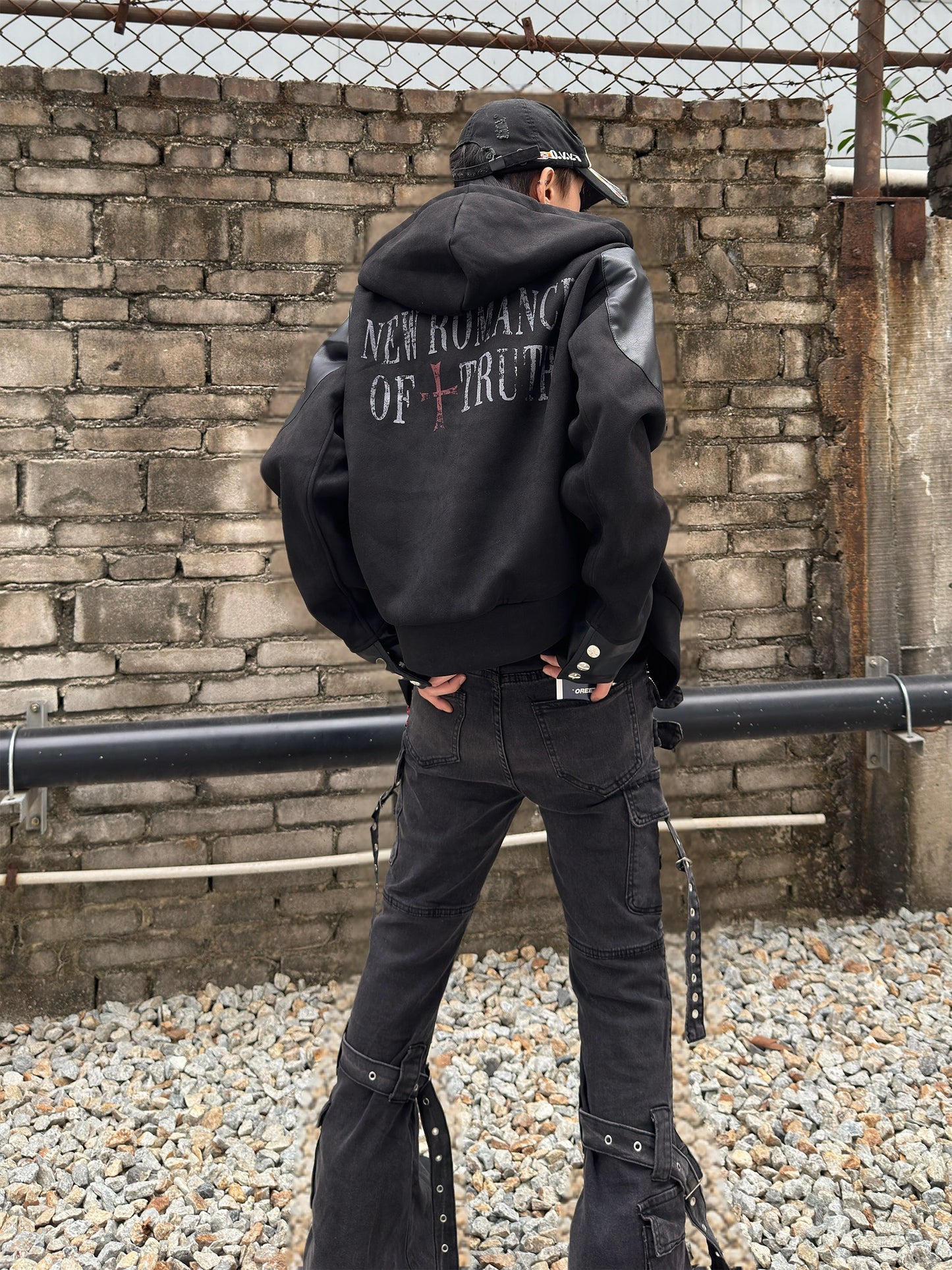 PU Leather Mix Suede Short Jacket WN22982