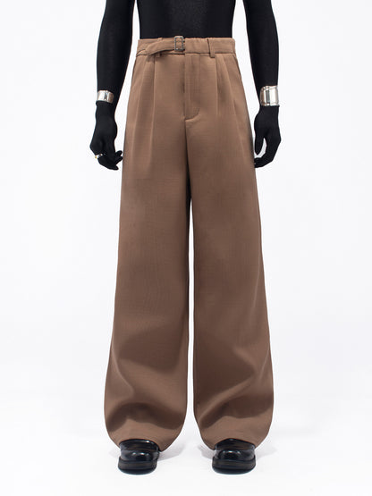Metal Buckle Design Wide Leg Trousers WN23653
