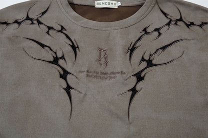 3D Embroidery Suede Oversize Short Sleeve T-Shirt WN15082