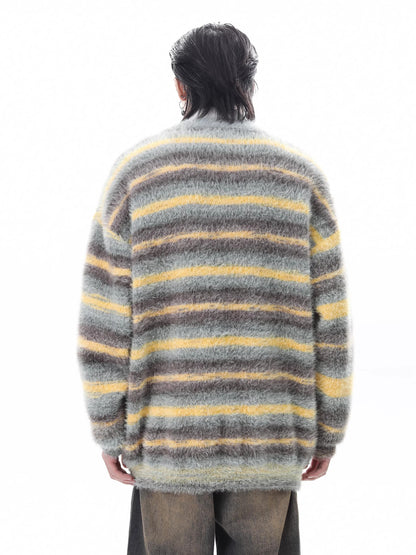 Stripe Shaggy Knit Cardigan WN10371