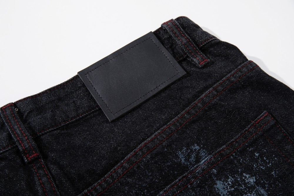 Graffiti Totem Print Wide Leg Denim Jeans WN27881