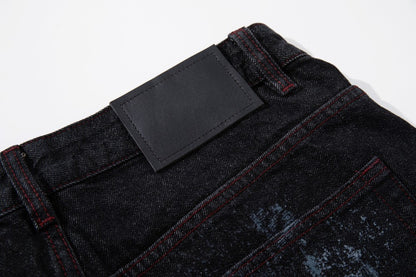 Graffiti Totem Print Wide Leg Denim Jeans WN27881