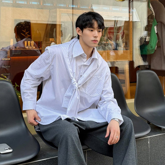 Stripe Detachable Tie Design Long Sleeve Shirt WN24902