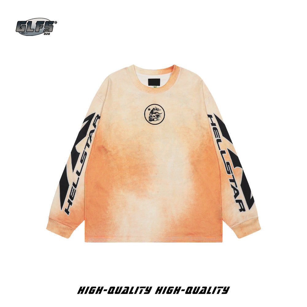 Washed Gradient Letter Long Sleeve T-Shirt WN26518