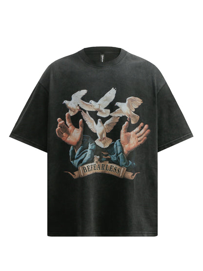 Washed Dove Print Heavyweight Oversize Short Sleeve T-Shirt WN26398
