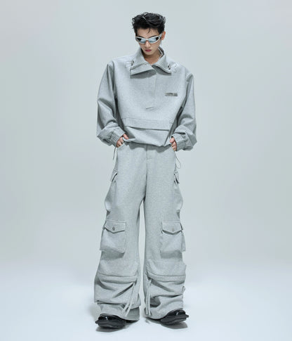 Standing-Collar Short Sweatshirt & Cargo Sweatpants Setup WN21754