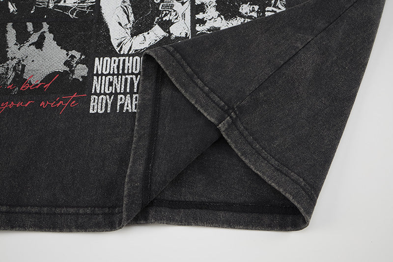 Washed Rock Band Print Short Sleeve T-Shirt WN25485