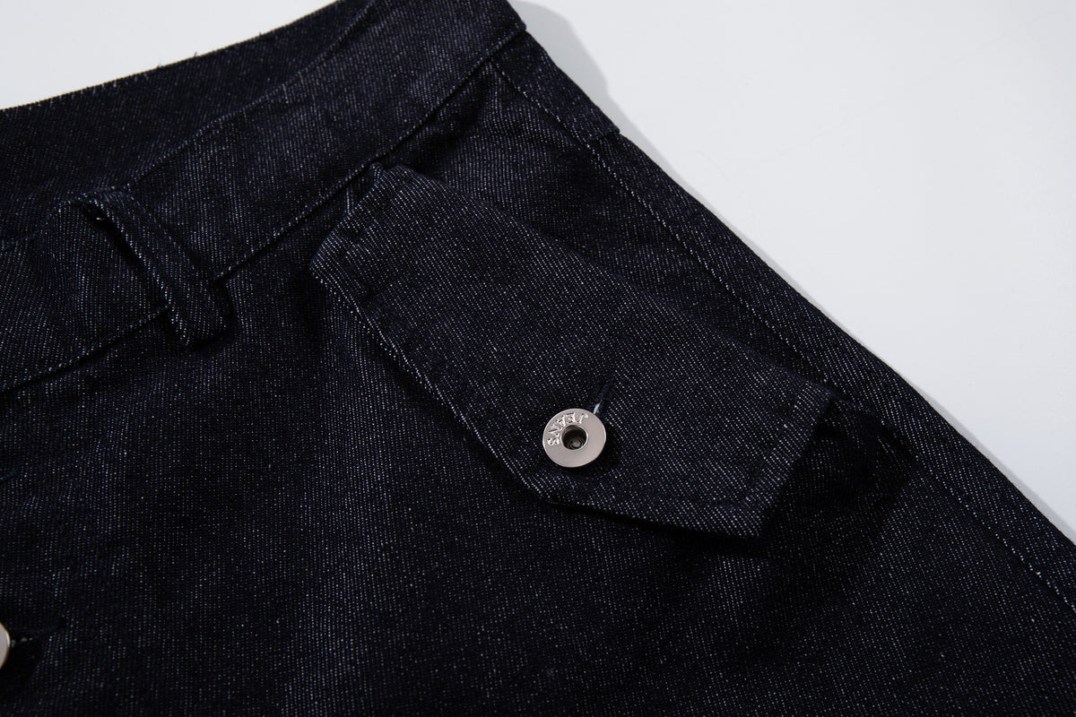 Multi-Button Deconstructed Draped Wide Leg Denim Jeans WN27903