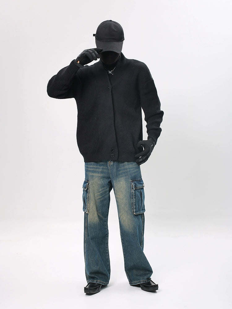 Washed Workwear Design Wide Leg Straight Denim Jeans WN18652