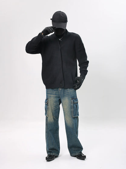 Washed Workwear Design Wide Leg Straight Denim Jeans WN18652