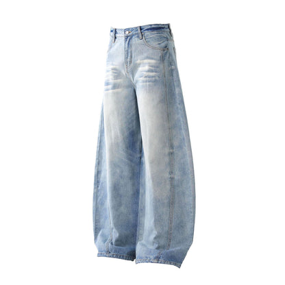 Deconstruction Whisker Curved Wide Leg Denim Jeans WN26161