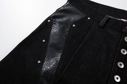 Python Pattern Rivet Denim Half Pants WN25746