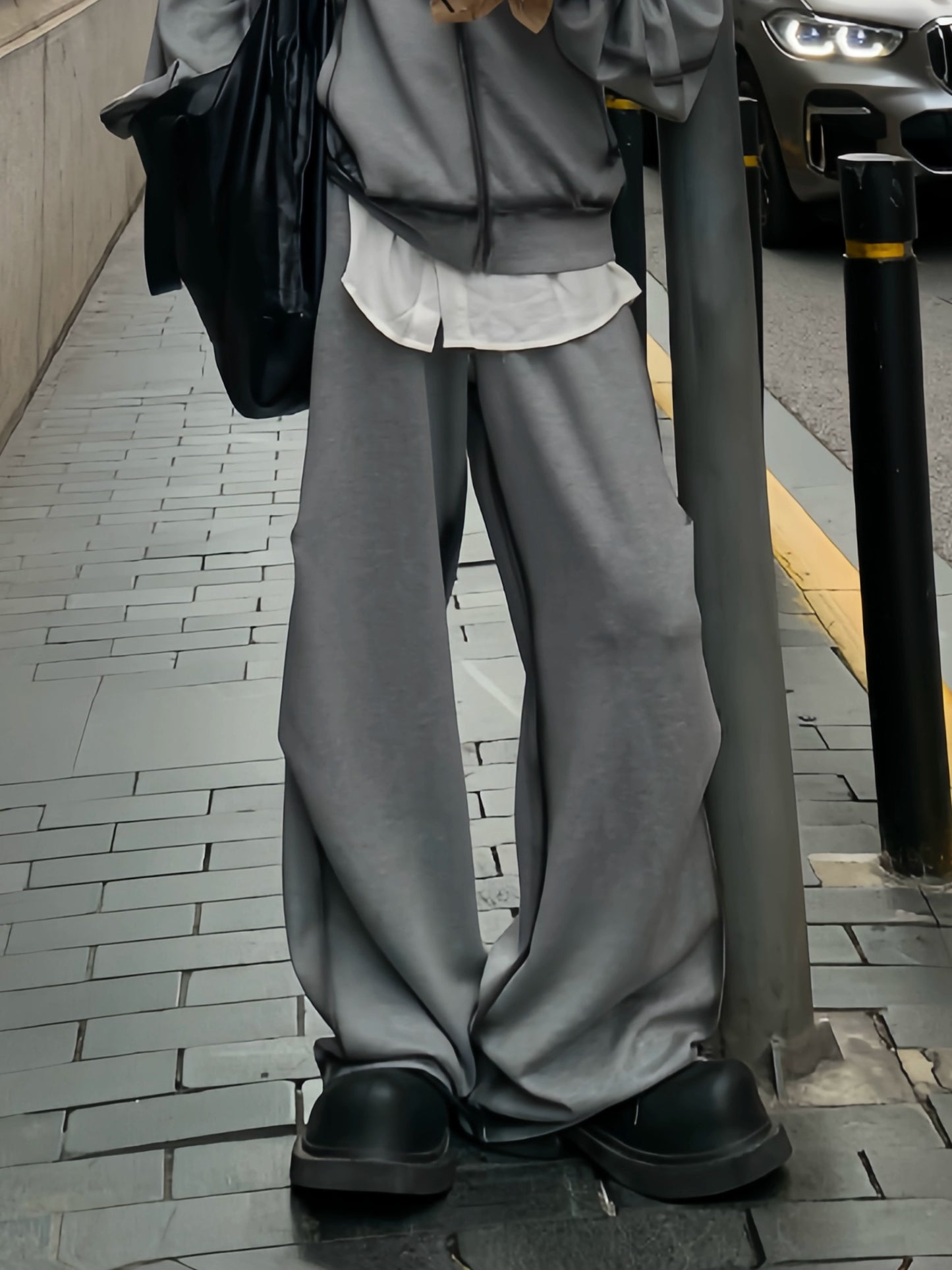 Wrinkle Design Zipper Hoodie & Wide Leg Pants Setup WN19905