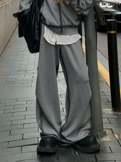 Wrinkle Design Zipper Hoodie & Wide Leg Pants Setup WN19905