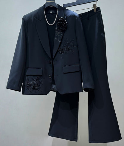 Embroidery Tailored Jacket & Flare Trousers Setup WN23943
