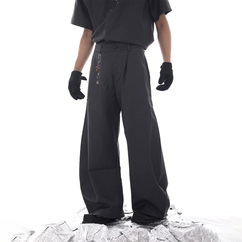 Double Collar Pin Decor Shoulder-Pad Short Sleeve Shirt & Ttrousers Setup WN18621