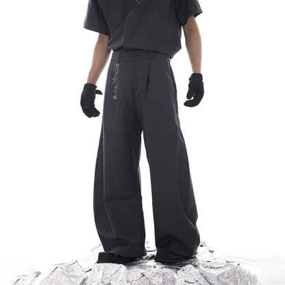 Double Collar Pin Decor Shoulder-Pad Short Sleeve Shirt & Ttrousers Setup WN18621