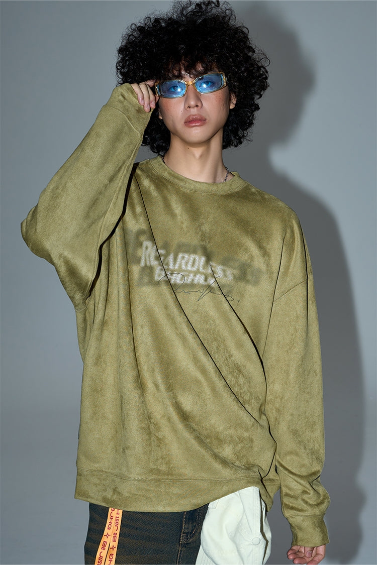 Letter Print Suede Oversize Sweatshirt WN9718