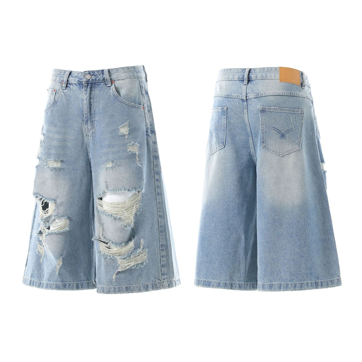 Wash Damage Straight Wide Leg Denim Jeans WN25646