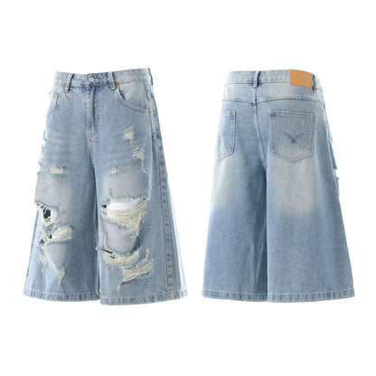 Wash Damage Straight Wide Leg Denim Jeans WN25646