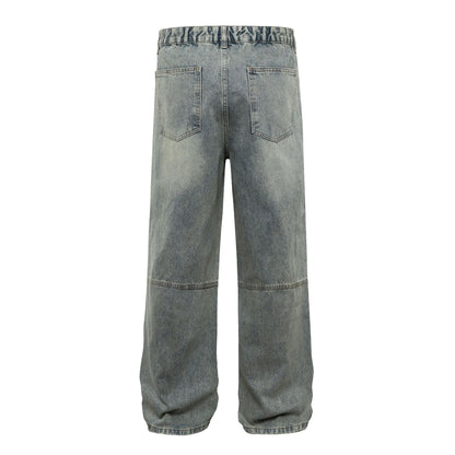 Washed Pleats Patchwork Wide Leg Denim Jeans WN26071
