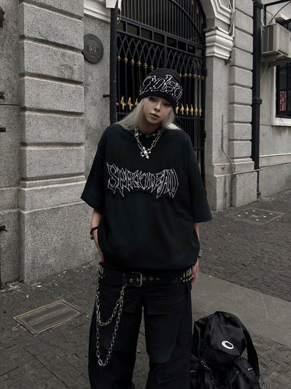 Graphic Letter Print Washed Short Sleeve T-Shirt WN18134