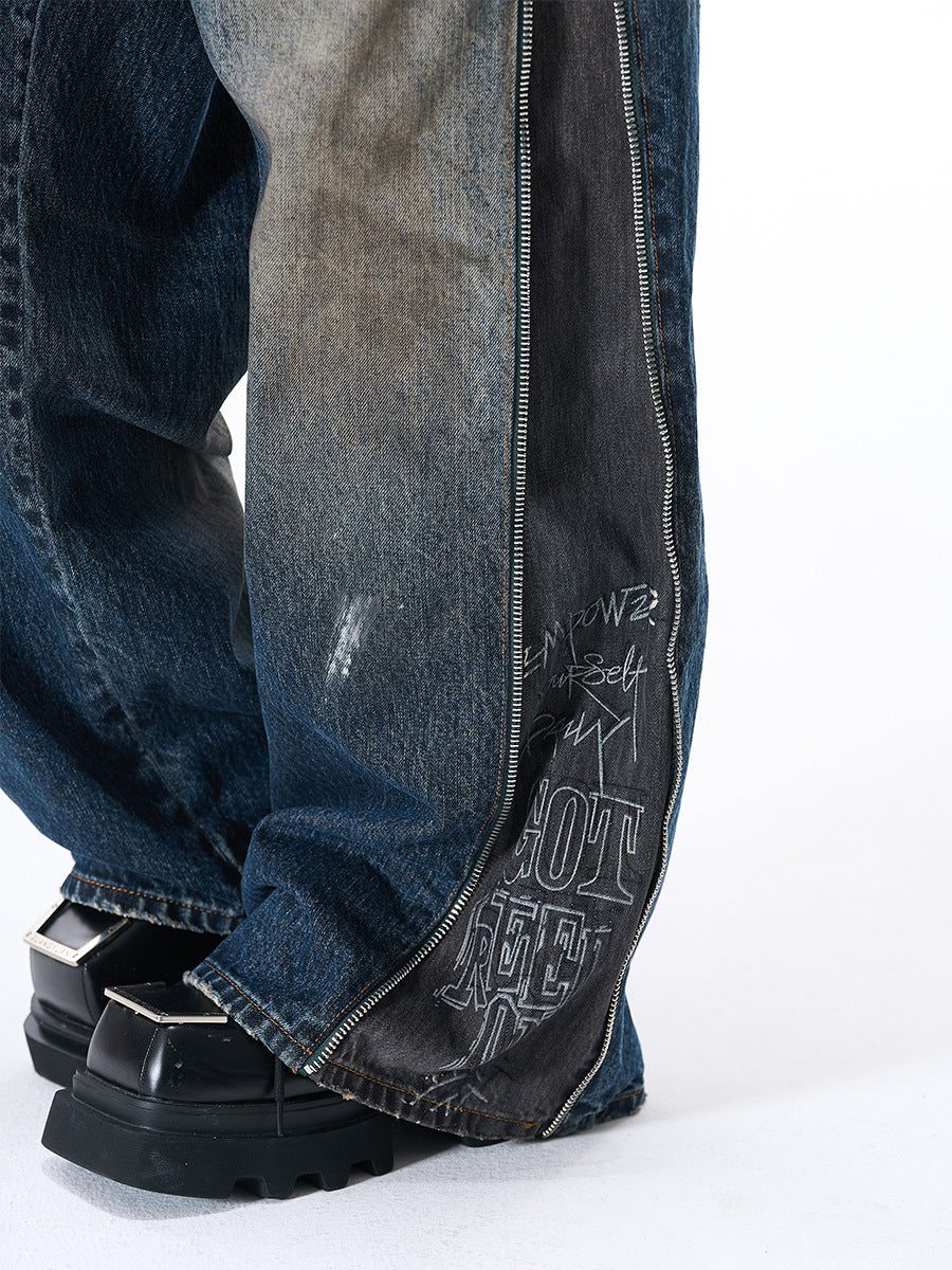 Panel Wash Wide Leg Denim Jeans WN23107