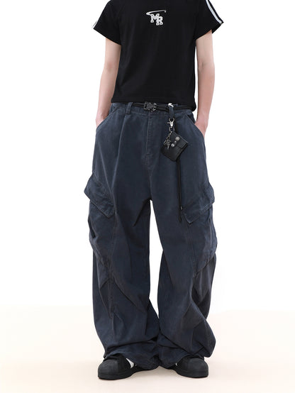 Pleated Design Wide Leg Cargo Pants WN7572