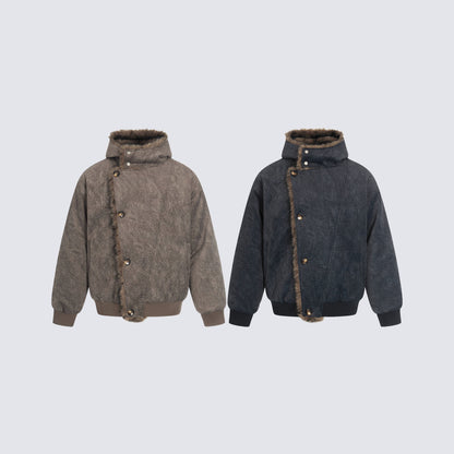 Deconstruction Fleece Lining Hooded Oversize Puffer Jacket WN27922