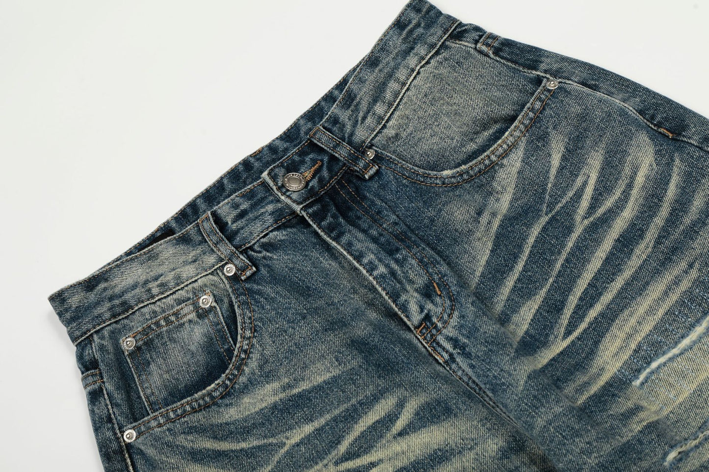 Whisker Damage Wide Leg Denim Jeans WN25973