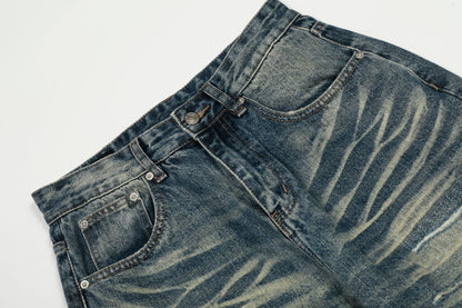 Whisker Damage Wide Leg Denim Jeans WN25973