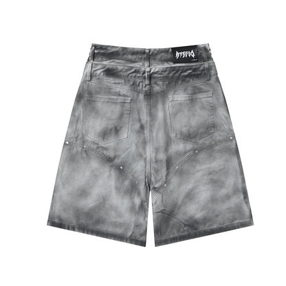 Washed Graffiti Dirty-Dye Denim Half Pants WN25741