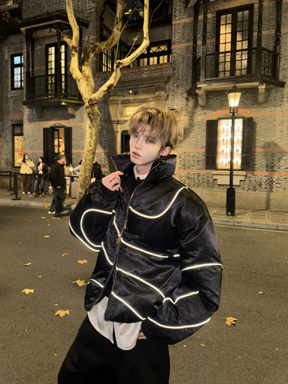 Reflective Stripe Glossy Puffer Jacket WN20726