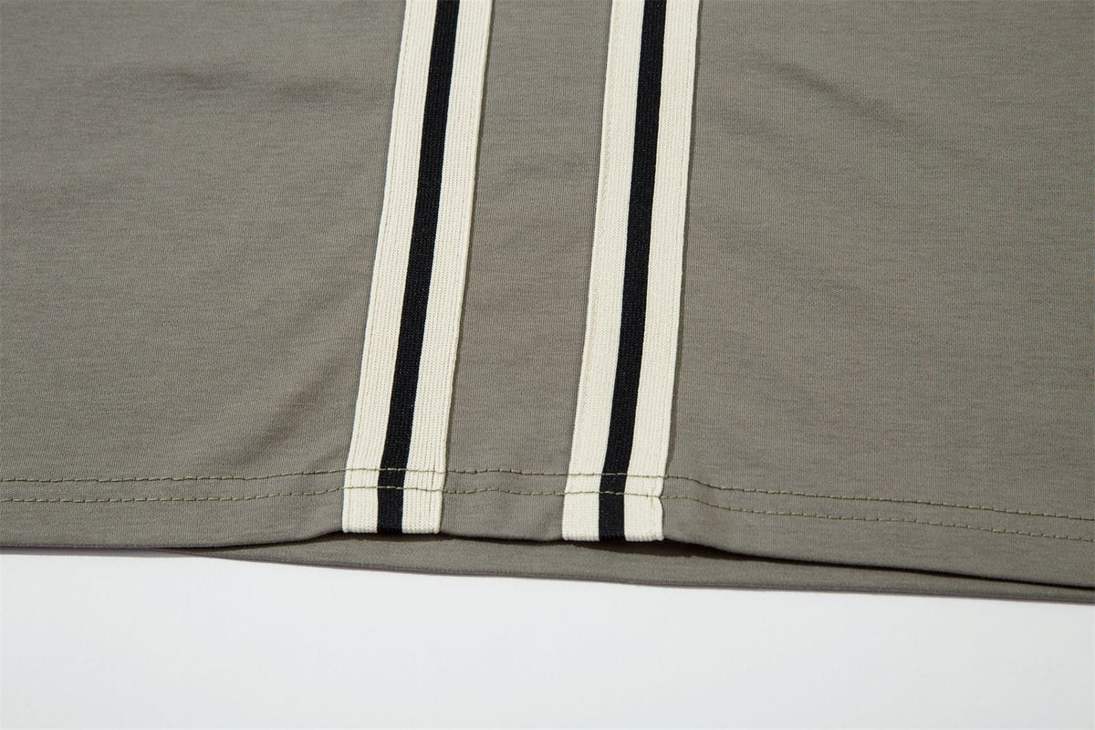 Half Zipper High-Neck Stripe Letter Print Long Sleeve T-Shirt WN26871
