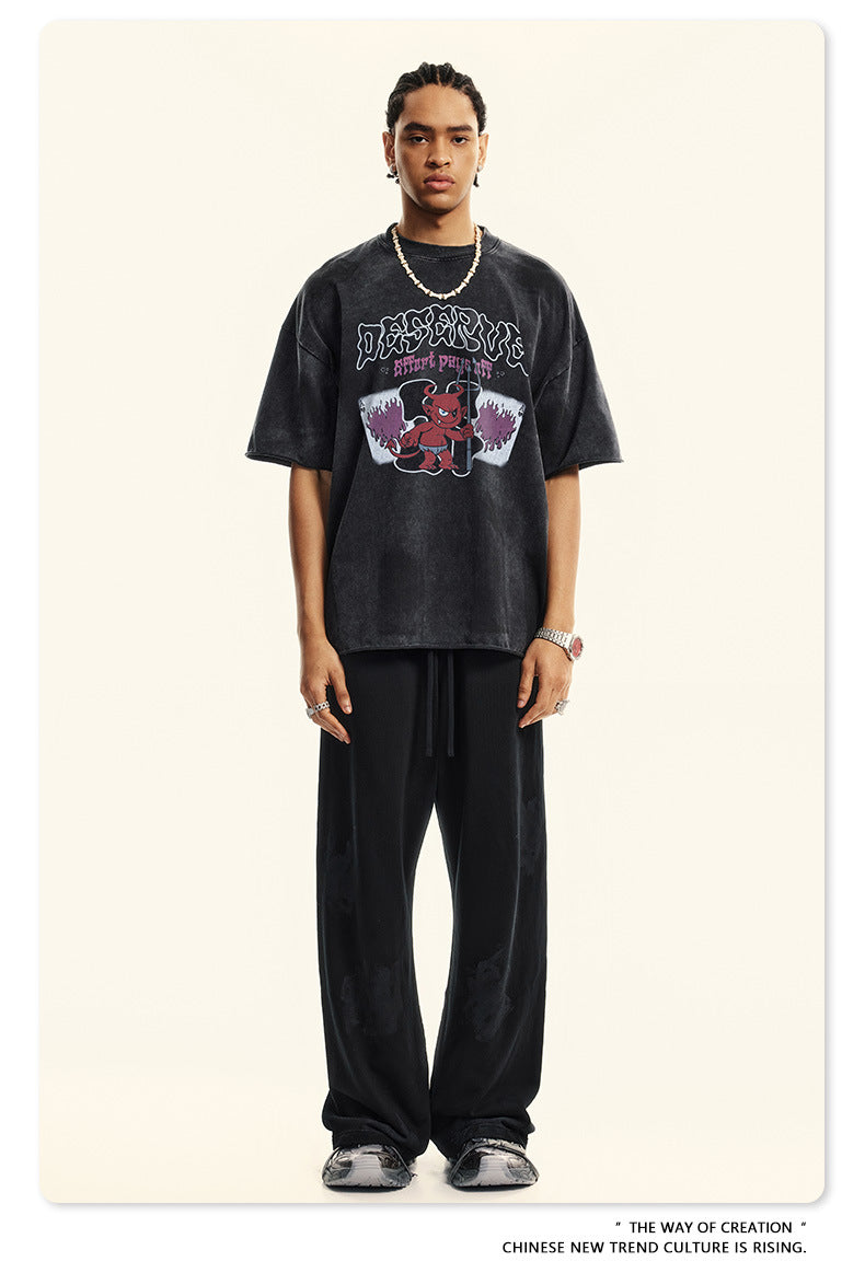 Washed Print Oversize Short-sleeve T-shirt WN6381