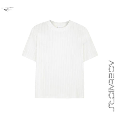 Vertical Stripe Knit Short Sleeve T-Shirt WN20085