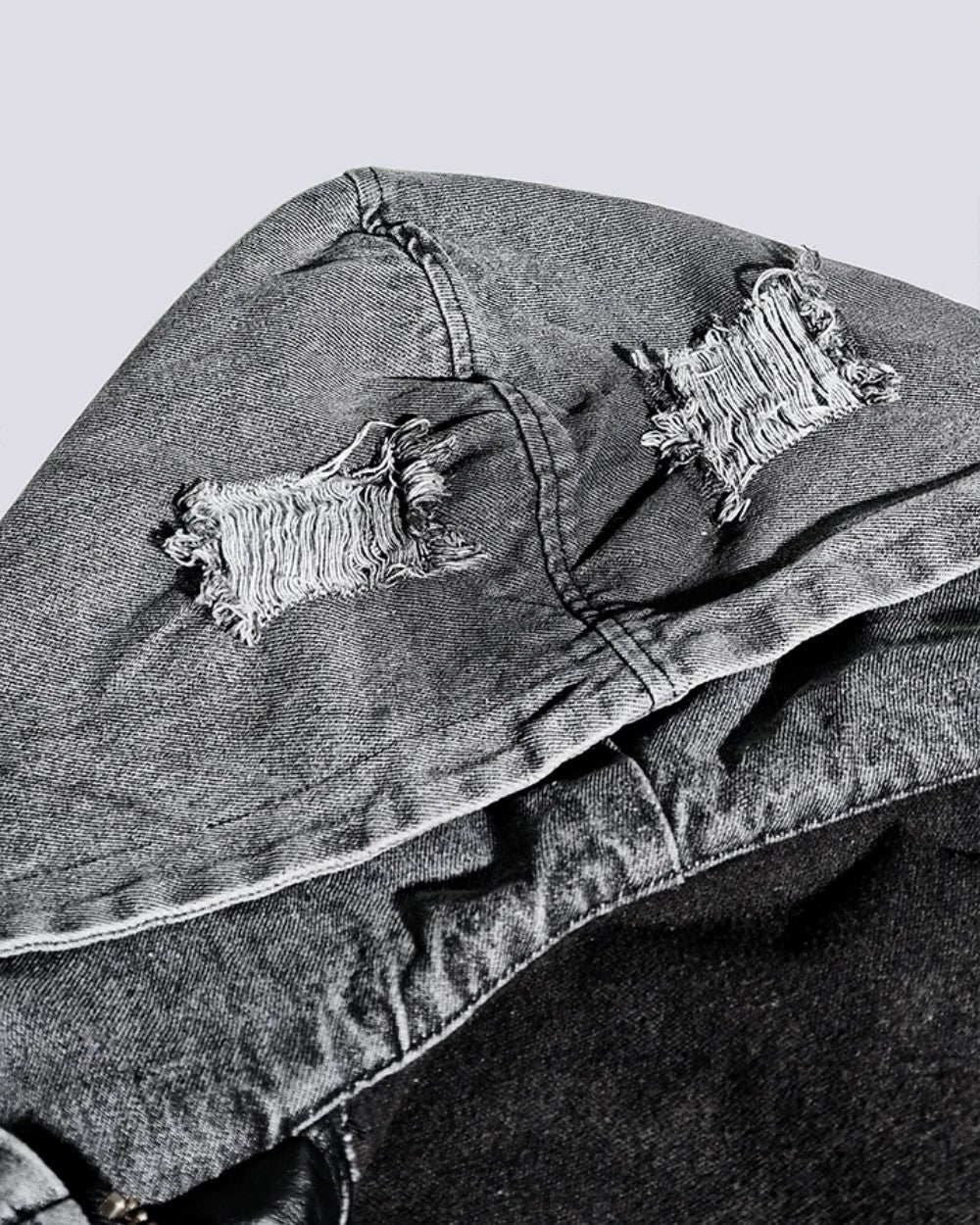Washed Frayed Patchwork Contrast Hooded Jacket WN27864