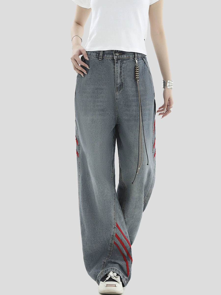 Three Stripe Wide-Leg Straight Denim Jeans WN7163