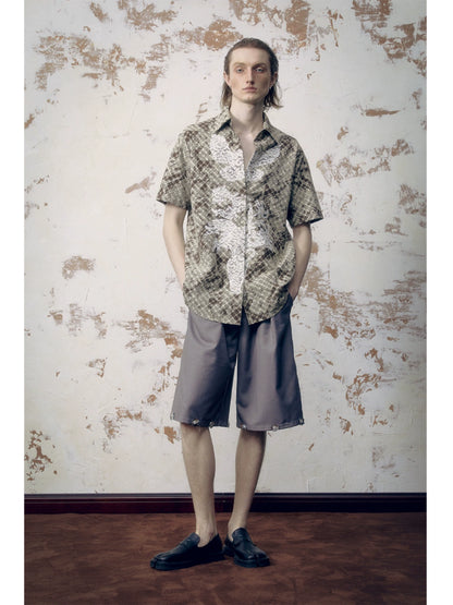 Pleated Design Floral Sequin and Bead Embellished Wide Leg Half Pants WN18873