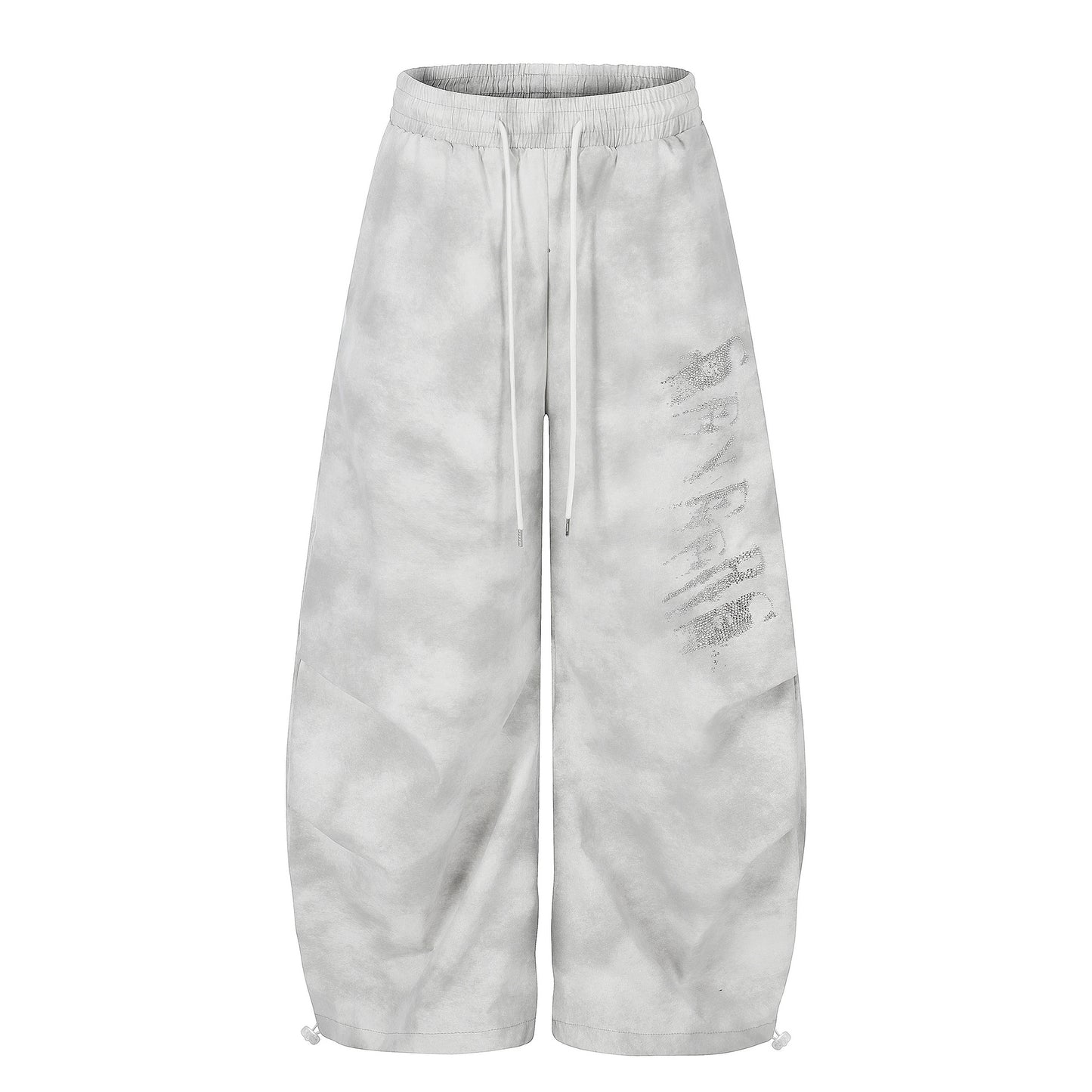 Washed Letter Print Drawstring Wide Leg Pants WN25389