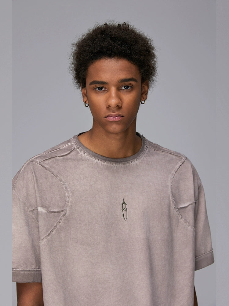 Raw Edge Panel Design Washed Oversize Short Sleeve T-Shirt WN17797