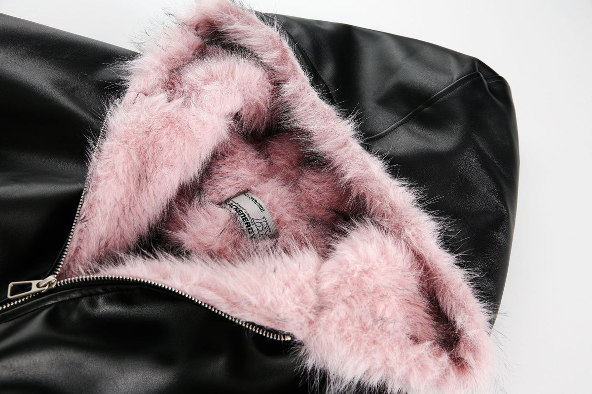 Fake Fur Lining Hooded PU Leather Jacket WN28066