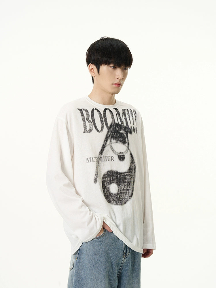 Thin Graffiti Print Long Sleeve T-shirt WN7621