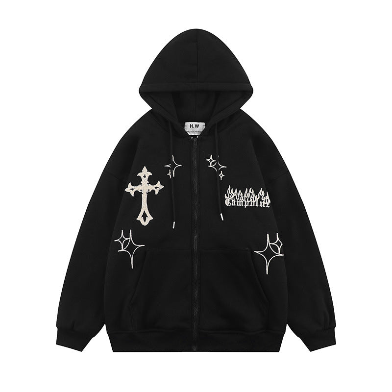 Cross Embroidery Zipper Hoodie WN11001